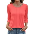 thumbnail image 1 of Women 2026 Summer T-Shirt Casual Business 3/4 Sleeve Shirts Round Neck Loose Fit Lounge Comfy Tops Clothes Watermelon Red 2XL, 1 of 4