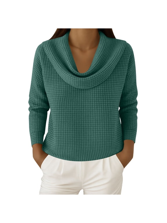 Women 2026 Tops, Sweatshirts for Women Cowl Neck 2026 Fall Lightweight Long Sleeve Sweater Casual Loose Basic Pullover Tops Green XXL