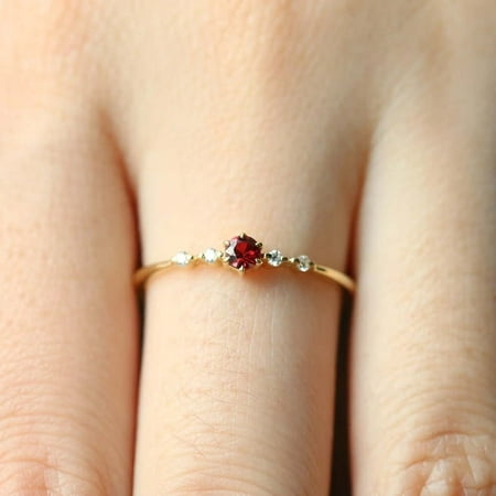 Women 20k Gold Rubine Diamond Ring Wedding Engagement Party Thin Rings