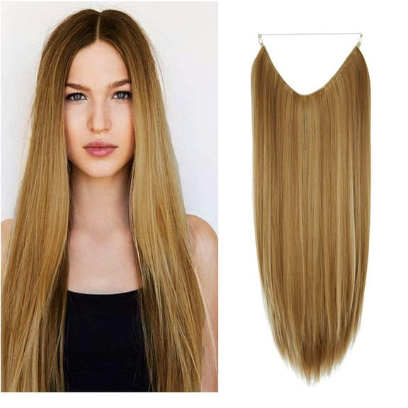 Women 22 inchs Long Straight Hidden Ponytail Extension Invisible Secret Wire Crown Hair Extensions One Piece Synthetic no Clip in Hair Extensions Hairpiece for Womens/Girls