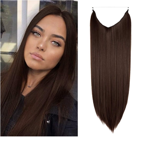 Women 22 inchs Long Straight Hidden Ponytail Extension Invisible Secret Wire Crown Hair Extensions One Piece Synthetic no Clip in Hair Extensions Hairpiece for Womens/Girls