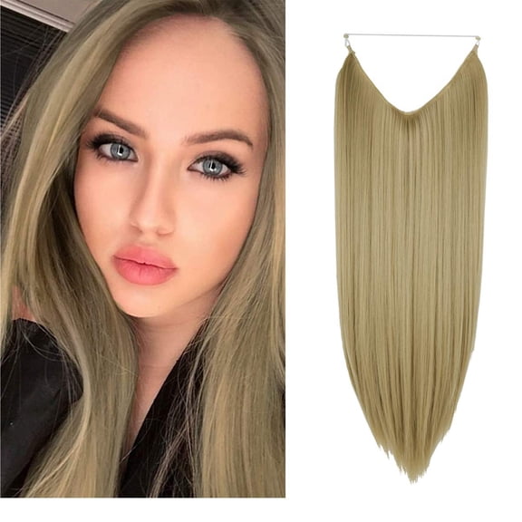 Women 22 inchs Long Straight Hidden Ponytail Extension Invisible Secret Wire Crown Hair Extensions One Piece Synthetic no Clip in Hair Extensions Hairpiece for Womens/Girls