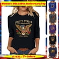 thumbnail image 1 of Women 250th Anniversary USA Patriotic Casual T Shirt, Graphic Printed Round Neck Top, Three Quarter Sleeve Pullover Blouse, 1 of 7