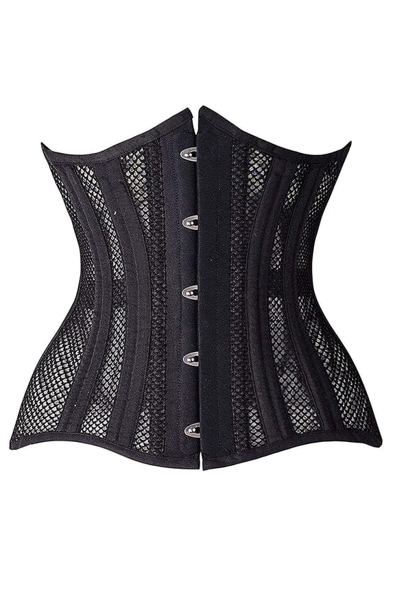 Women 26 Steel Boned Mesh Corsets Longline Heavy Duty Waist Trainer Long Torso Cincher, SZ1794-Black-XS