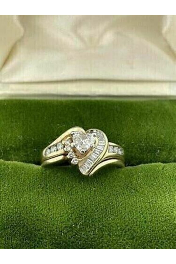 Women 2Ct Heart Cut Diamond Cluster Engagement Ring 14K Yellow Gold Plated