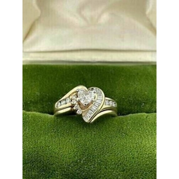 Women 2Ct Heart Cut Diamond Cluster Engagement Ring 14K Yellow Gold Plated