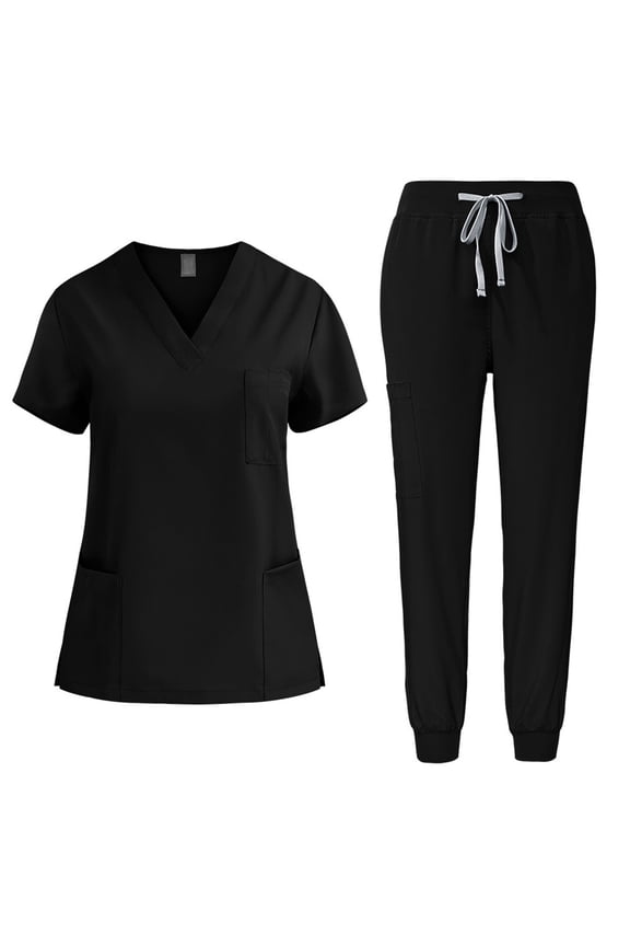 Women 2PS Outfit Cooling Scrub Top and Stretch Elastic Waist Jogger Pants with Pocket Breathable Uniform Suits