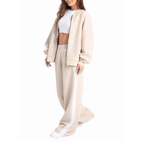 Women 2Pcs Set Tracksuit Jogging Suits Long Sleeve Zip Up Sweatshirt & Sweatpants Jogger Sweatsuit Sets XL