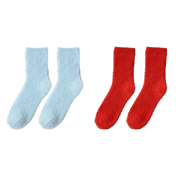 Women 2Pcs Socks 2 Pack Fuzzy Socks for Women Soft Fluffy Winter Cozy Slipper Socks Cute Plush Warm Home Sleep Socks for Christmas Valentine's Day Gifts Crew Socks,Red &Blue One Size