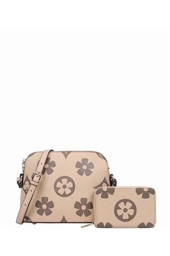 Women's Faux Vegan Leather Fashion Design Print Saddle Crossbody Bag, Beige, 2