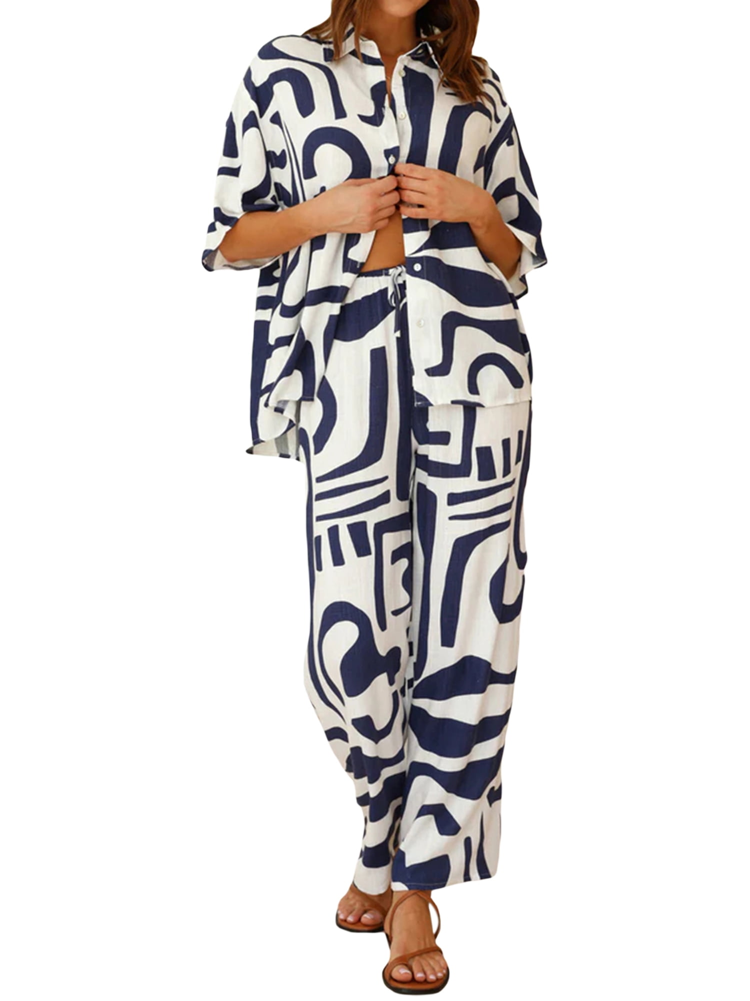 Printed Shirt and Wide Leg Trousers Co Ord - Weekend City Ready main image 1