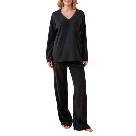 Women 2pcs Pajamas Set Loose Long Sleeve Pullover Shirt and Casual Elastic Pants Sleepwear (S-XXXL)