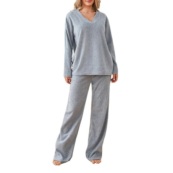 Women 2pcs Pajamas Set Loose Long Sleeve Pullover Shirt and Casual Elastic Pants Sleepwear (S-XXXL)