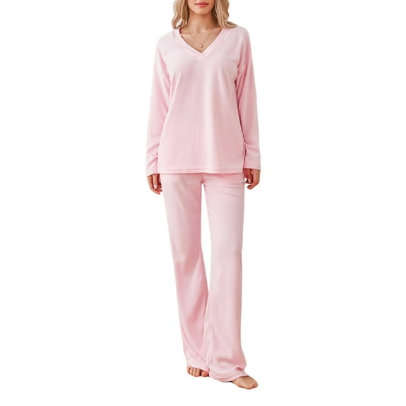 Women 2pcs Pajamas Set Loose Long Sleeve Pullover Shirt and Casual Elastic Pants Sleepwear (S-XXXL)