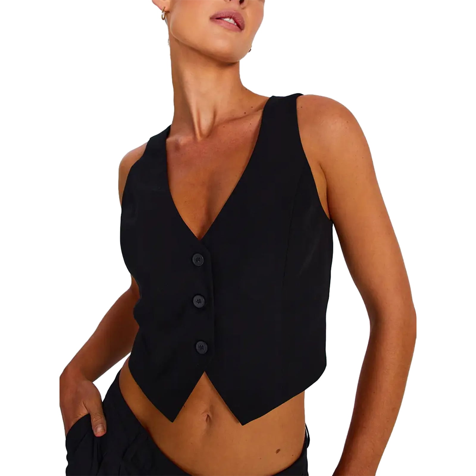 Women 2yk Casual Suit Vest Sleeveless V Neck Button Vest