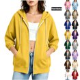 thumbnail image 1 of Women 3/4 Length Sleeve Full Zip Up Hoodies Workout Jackets Sweatshirts | Soft, Warm, Hooded, 2 Pockets, Relaxed Fit, for Fall, Winter, Sports, Daily Outings Yellow XL, 1 of 6