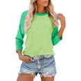 thumbnail image 1 of Women 3/4 Sleeve Baseball Tee, Color Block T-Shirts, Cute Crewneck Raglan Tees Athletic Lightweight Blouses for Teens Green 3XL, 1 of 7