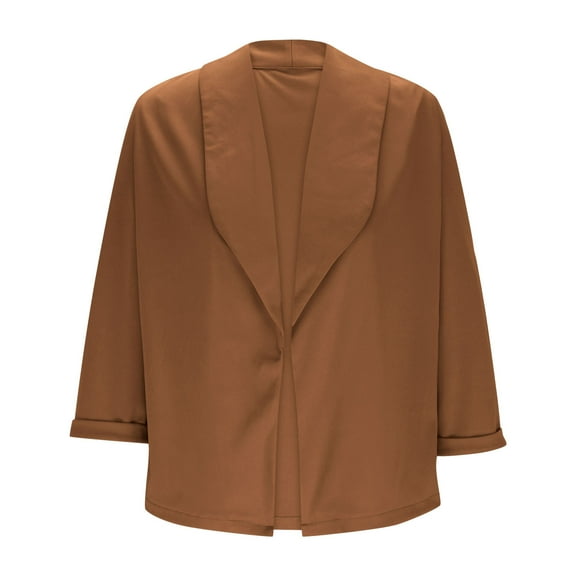 Women 3/4 Sleeve Blazer Cardigan, Open Front Business Casual Cardigan Cropped Jacket Work Office Draped Blazer Ladies Lightweight Coat Brown M