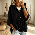 thumbnail image 1 of Women 3/4 Sleeve Button Drawstring Hooded Knit Cardigan Sweater with Pocket, 2XL, 1 of 6