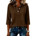 thumbnail image 1 of Women 3/4 Sleeve Collared Button Polo Shirts Solid Color Loose Casual Summer Work Daily Tops M, 1 of 4