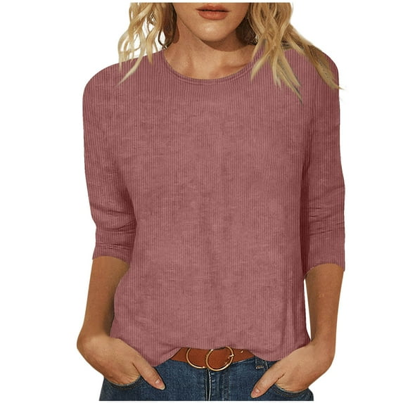 Women 3/4 Sleeve Knit Top Casual Blouses Plus Size Trendy Corduroy Shirts Solid Comfy Tunic Tshirts