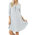 thumbnail image 1 of Women 3/4 Sleeve Round Hem A-Line Tunic Dress with Side Pockets, 1 of 4