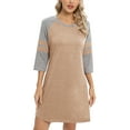 thumbnail image 1 of Women 3/4 Sleeve Sleeve Nightgown Loose Fit Sleepshirt Spring Fall Sunmer Calf-Length Soft House Dress Round Neck Comfy Sleepwear Loungewear, Khaki S-3XL, 1 of 9