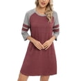 thumbnail image 1 of Women 3/4 Sleeve Sleeve Nightgown Loose Fit Sleepshirt Spring Fall Sunmer Calf-Length Soft House Dress Round Neck Comfy Sleepwear Loungewear, Red S-3XL, 1 of 9