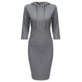 thumbnail image 1 of Women 3/4 Sleeve Solid Color Hoodie Dress Slim Knee Length Pullover Sweatshirt, 1 of 14