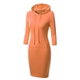 thumbnail image 1 of Women 3/4 Sleeve Solid Color Hoodie Dress Slim Knee Length Pullover Sweatshirt, 1 of 14