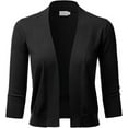 thumbnail image 1 of Cielo Women's Plus Size 3/4 Sleeve Solid Open Front Cropped Bolero Shurug Light Cardigan, 1 of 5