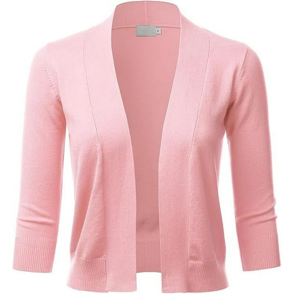 Cielo Women's 3/4 Sleeve Solid Open Front Cropped Bolero Shurug Light Cardigan