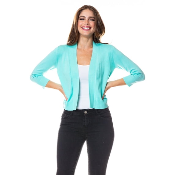 Women 3/4 Sleeve Solid Open Bolero Cropped Cardigan