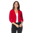 thumbnail image 1 of Women 3/4 Sleeve Solid Open Bolero Cropped Cardigan, 1 of 4