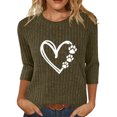 thumbnail image 1 of Women 3/4 Sleeve Sweater Tops Heart Printed Crew Neck Rib-knit Pullover Casual Tee Shirt Valentines Day Clothes (2XL, Army Green A), 1 of 5