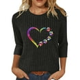 thumbnail image 1 of Women 3/4 Sleeve Sweater Tops Heart Printed Crew Neck Rib-knit Pullover Casual Tee Shirt Valentines Day Clothes (XL, Black C), 1 of 5