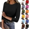 thumbnail image 1 of Women 3/4 Sleeve T Shirts Rib Knit Slim Fit Tops Basic Tee 2026 Fall Outfits Casual T-Shirt Underscrubs Layer Clothes Gray S, 1 of 5