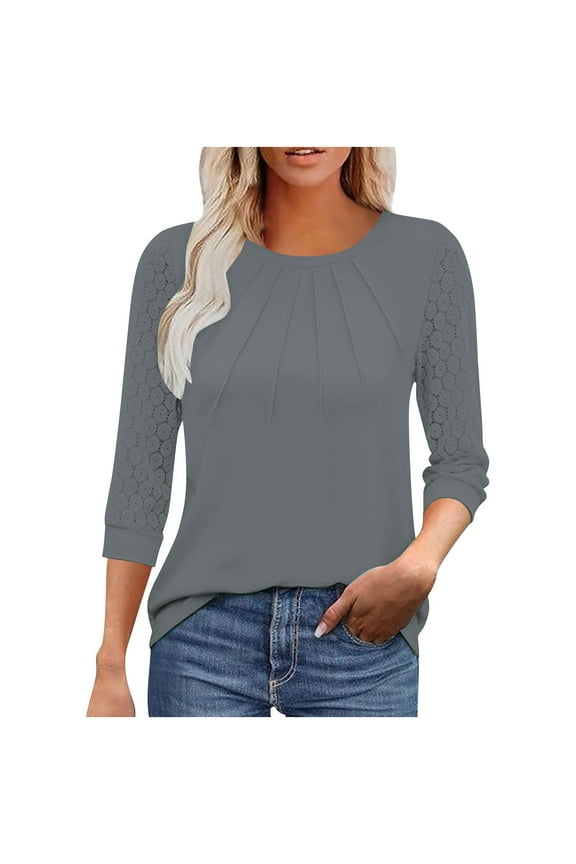 Women 3/4 Sleeve Tops Cotton Womens Tops Oversized Tshirts for Women Spring Red Blouses for Women