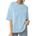 thumbnail image 1 of Women 3/4 Sleeve Tops Lace Patchwork Tshirts Crewneck Pullover Shirts Loose Oversize Blouses Casual, 1 of 6