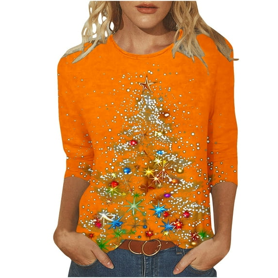 Women 3/4 Sleeve Tops and Blouses 3/4 Sleeve Graphic Tees Loose Fit Top Crewneck Pullover Woman Dressy Tops