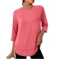 thumbnail image 1 of Women 3/4 Sleeve Workout Shirts Quick Dry Tops Crew Neck Gym Hiking T Shirt Sun Protection Casual Tees Lightweight Pink L, 1 of 6