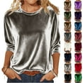 thumbnail image 1 of Women 3/4 Sleeves Tops Three Quarter Length Sleeve Velvet T Shirts Pullover Casual Dressy Velour Tunic Blouses Green XL, 1 of 8