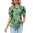 thumbnail image 1 of ZXSXSY Floral Print Blouses for Women Crewneck Smocked Short Sleeve Shirts Casual Babydoll Tops, 1 of 9