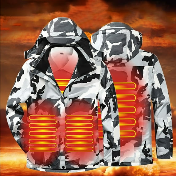 Women 3 Area Heating Jackets Camouflage Color With Detachable Hat Velvet USB Charging Heating Jackets Windproof And Warm Hiking Coat
