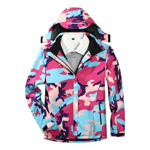Women 3 Area Heating Jackets Camouflage Color With Detachable Hat Velvet Usb Charging Heating Jackets Windproof And Warm Hiking Coat Pink XXXXXL