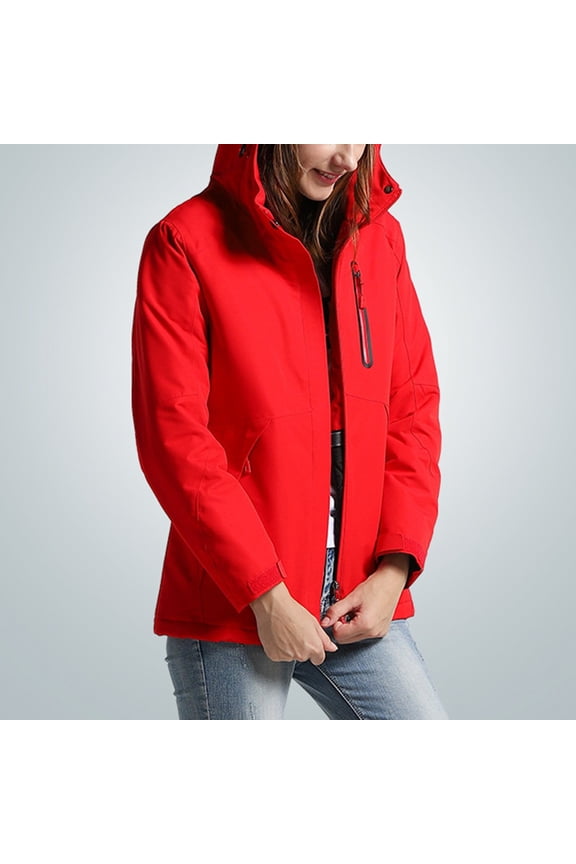 Women 3 Area Heating Jackets Soild Color With Detachable Hat Velvet USB Charging Heating Jackets Windproof And Hiking Coat Woman Warm Jackets Fuzzy Coats Justified Jacket Front Zip Jacket Light Weight
