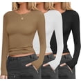 thumbnail image 1 of Women 3 Pack Long Sleeve Shirts Fitted Tops Base Layering Tight Thermal Solid Color Undershirts XS-XXL, 1 of 8
