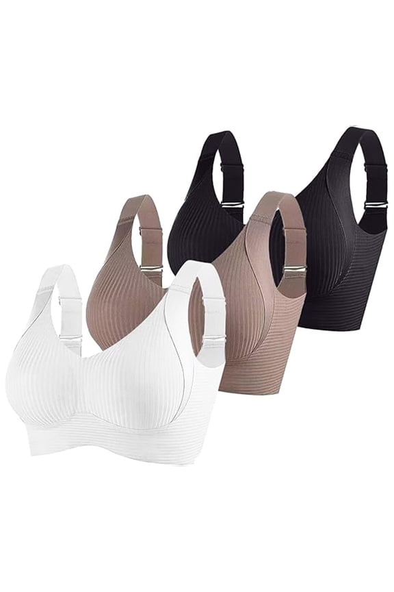 Women 3-Pack Ribbed Sports Bras - Push up Padded Bras No Underwire Breathable Wireless Bralette