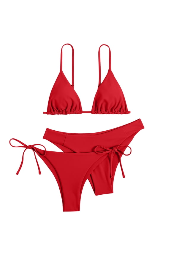 Women 3 Piece Bandeau Bandage Bikini Set, Push Up Brazilian High Cut Sexy Swimwear S-XL Multi Colors