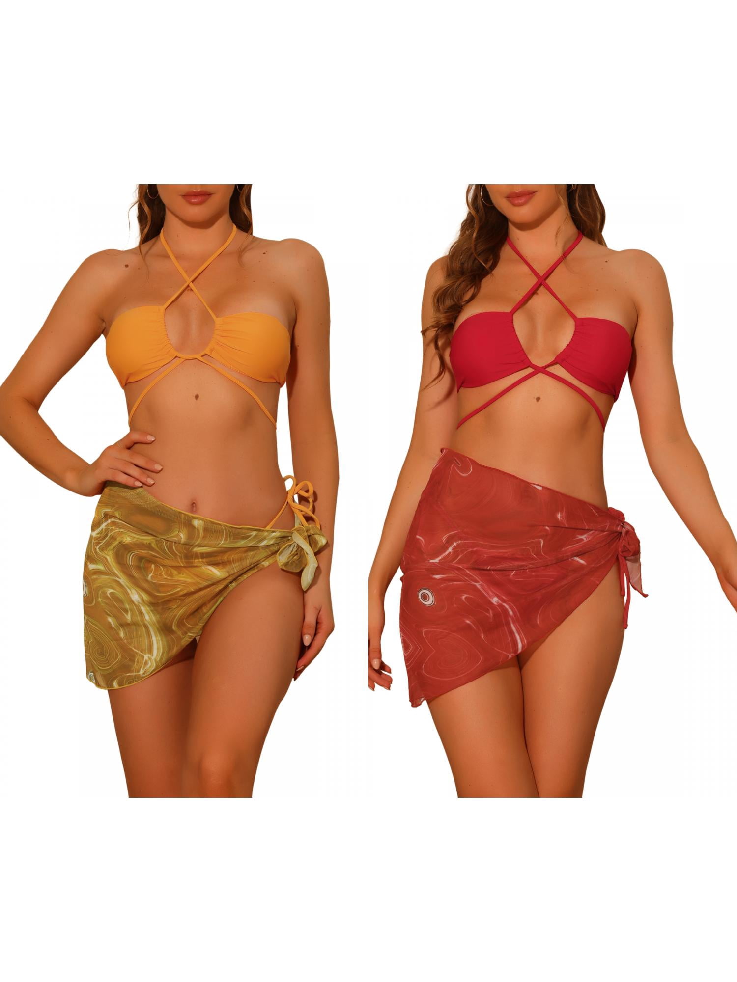 Three Pieces Bandeau Print Monokini And Cover Up